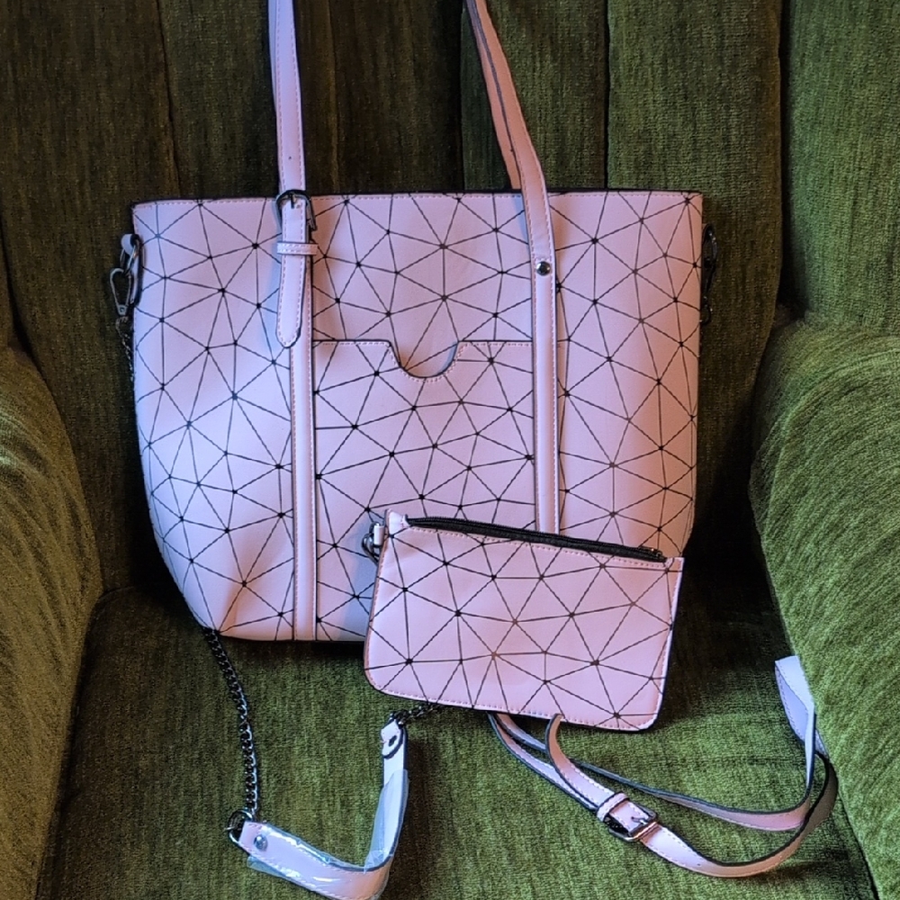 Geometric Pink Tote and Clutch Set